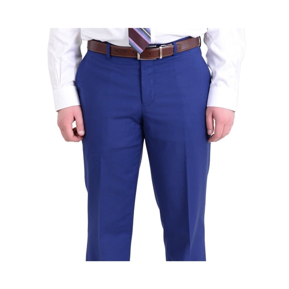 Raphael Mens Solid French Blue Slim Fit Flat Front Dress Pants
