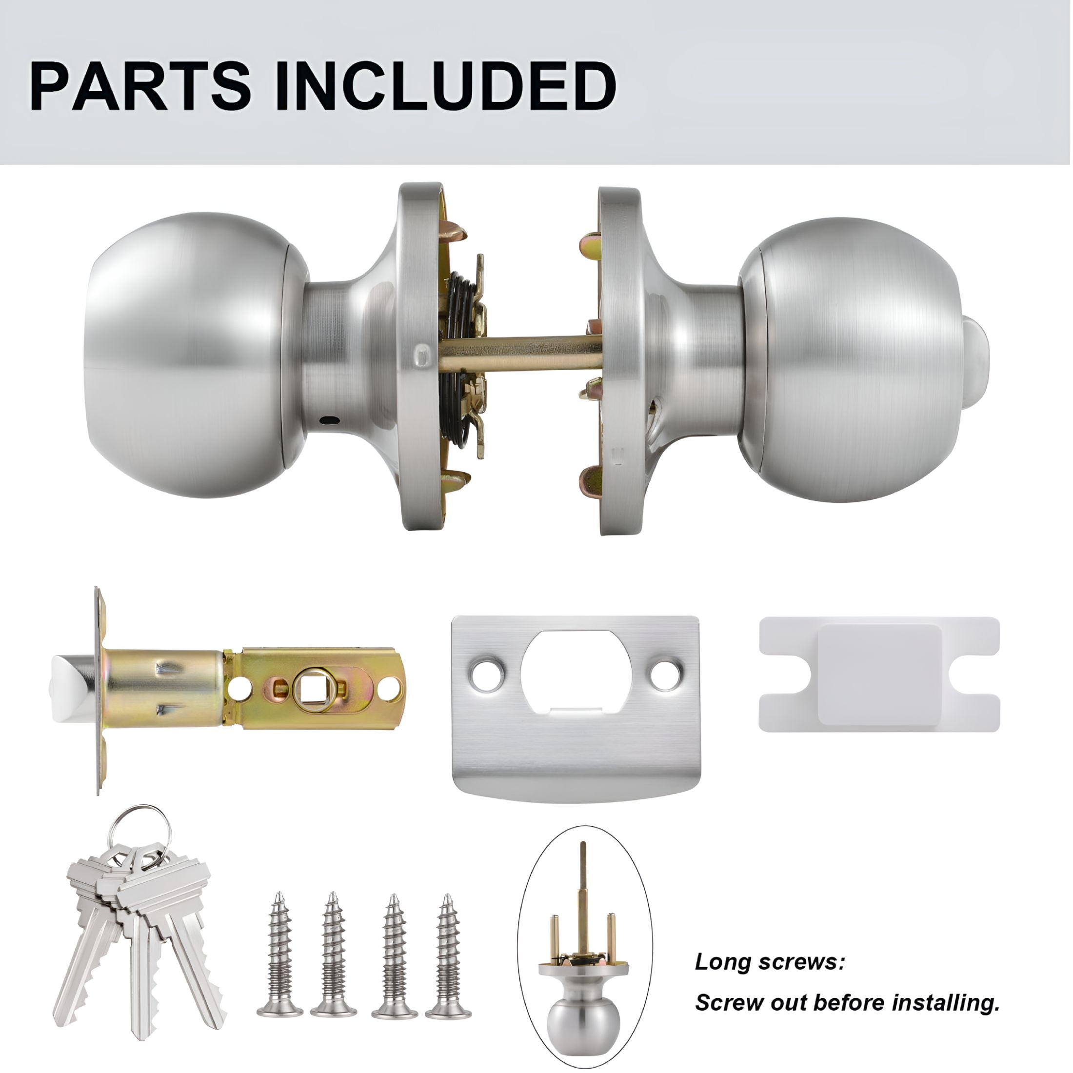ZHZFKQ 5 Pack Satin Nickel Ball Entry Door Knob,Keyed-Alike for Bedroom Bathroom