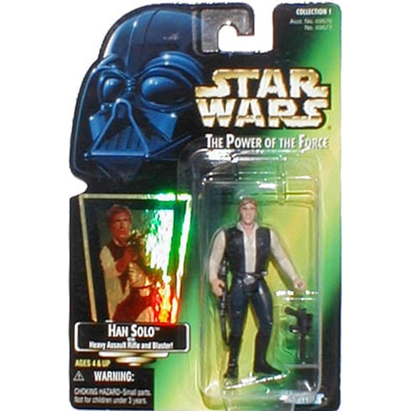 star wars power of the force - Green cardback non-hologram han solo with heavy assault rifle & blister