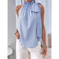 thumbnail image 5 of Women's Sleeveless Striped Ruffle Tank Tops High Necked Tie Top Blouse for Daily Wear S, 5 of 10
