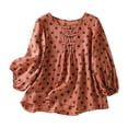 thumbnail image 2 of Qulqfy Casual Summer Shirts for Women Short Sleeve Crew Neck Polka Dot Cotton Linen Button Down Spring Red Tie Women's Summer Tops M, 2 of 9