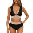 thumbnail image 2 of Traje de baño de bikini de verano para mujer, de color liso, con cojín en el pecho y sin soporte de acero, sin espalda, con tirantes, de nailon., 2 of 7