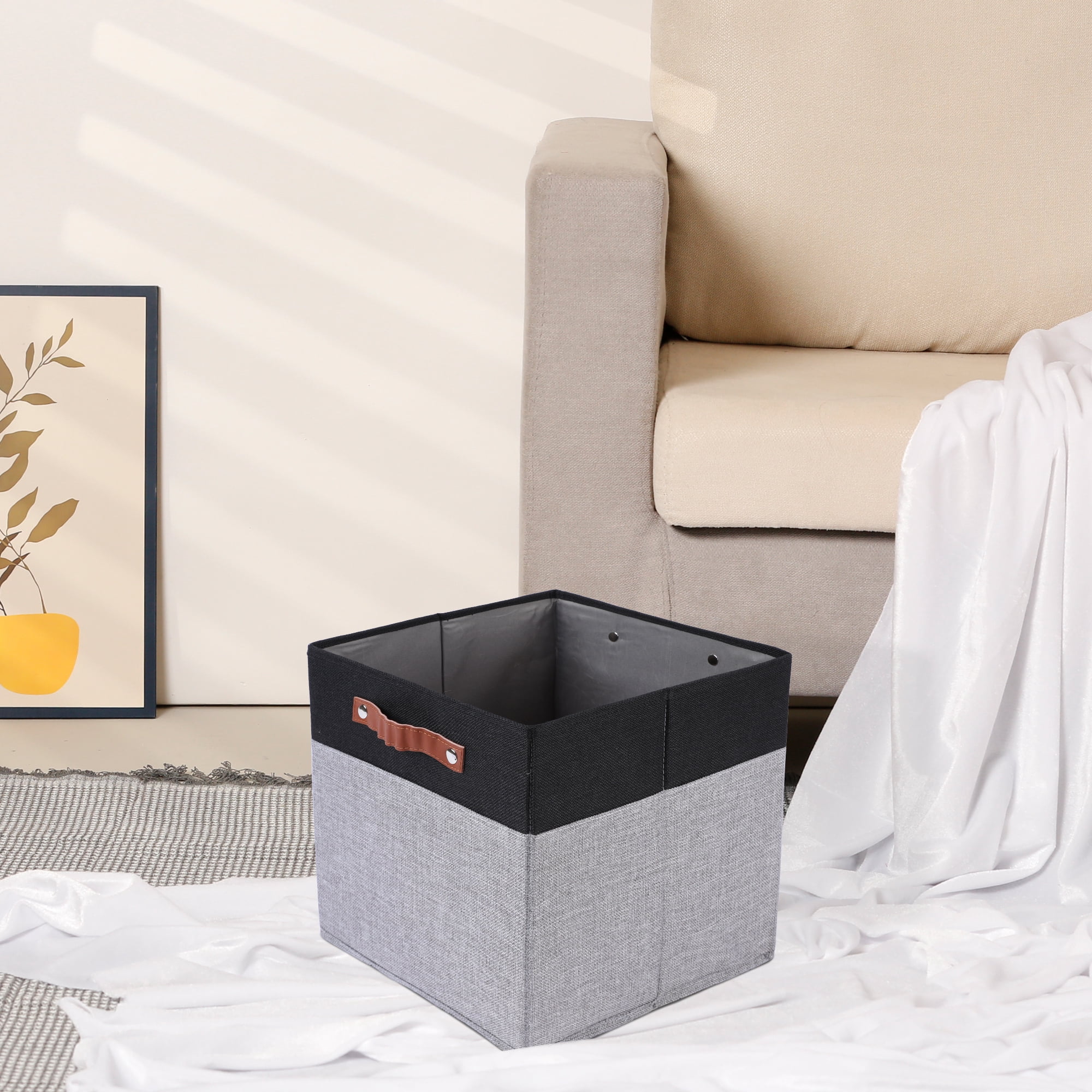 Unique Bargains Storage Cube Fabric Storage Bin with Handles Black 13*13*13in