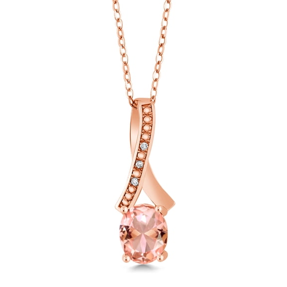 Gem Stone King 2.04 Cttw Peach Nano Morganite and White Diamond 18K Rose Gold Plated Silver Pendant Necklace for Women | Gemstone Birthstone | With 18 inch Chain