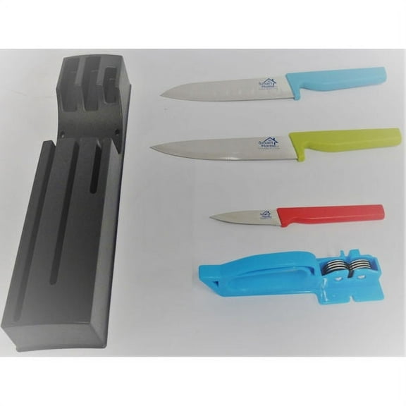 Smart Home Knife Set, 5 PC Set with 3 Knives with Block & Sharpener