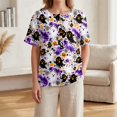 thumbnail image 5 of JULMCOMO Halloween Shirts for Women Cotton Linen Funny Witch Ghost Pumpkin Print Henley Casual Tunic Tops Holiday Costume Graphic Tees Purple L, 5 of 9