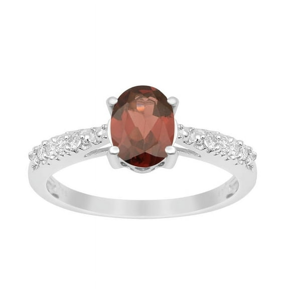 1.5 Ct Oval Cut Garnet Gemstone 925 Sterling Silver Solitaire Side Accents Women Wedding Ring