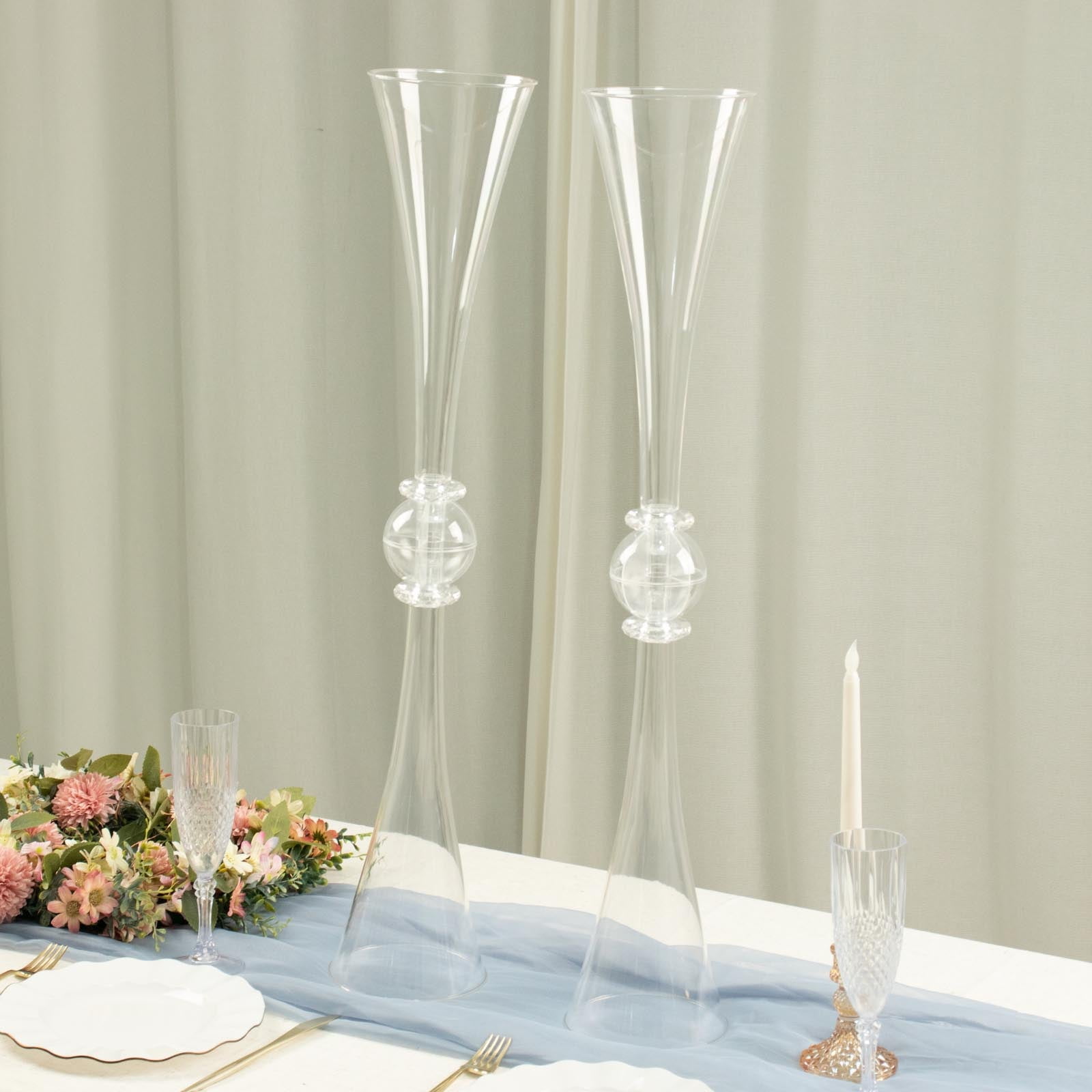 Efavormart 2 Pack 31" Clear Crystal Embellishment Trumpet Table