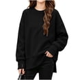 thumbnail image 4 of Falkdiz Girls Comfy Shirts Outdoor Long Sleeve With Mitten-Style Cuffs Tops Winter Warm School Party Pullover for Girls Solid Color , Black , Size: 5-6 Years, 4 of 7