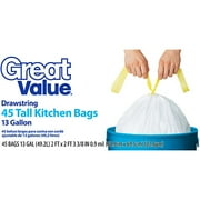 Great Value 13 Gallon Drawstring Tall Kitchen Trash Bags, 45 Pack