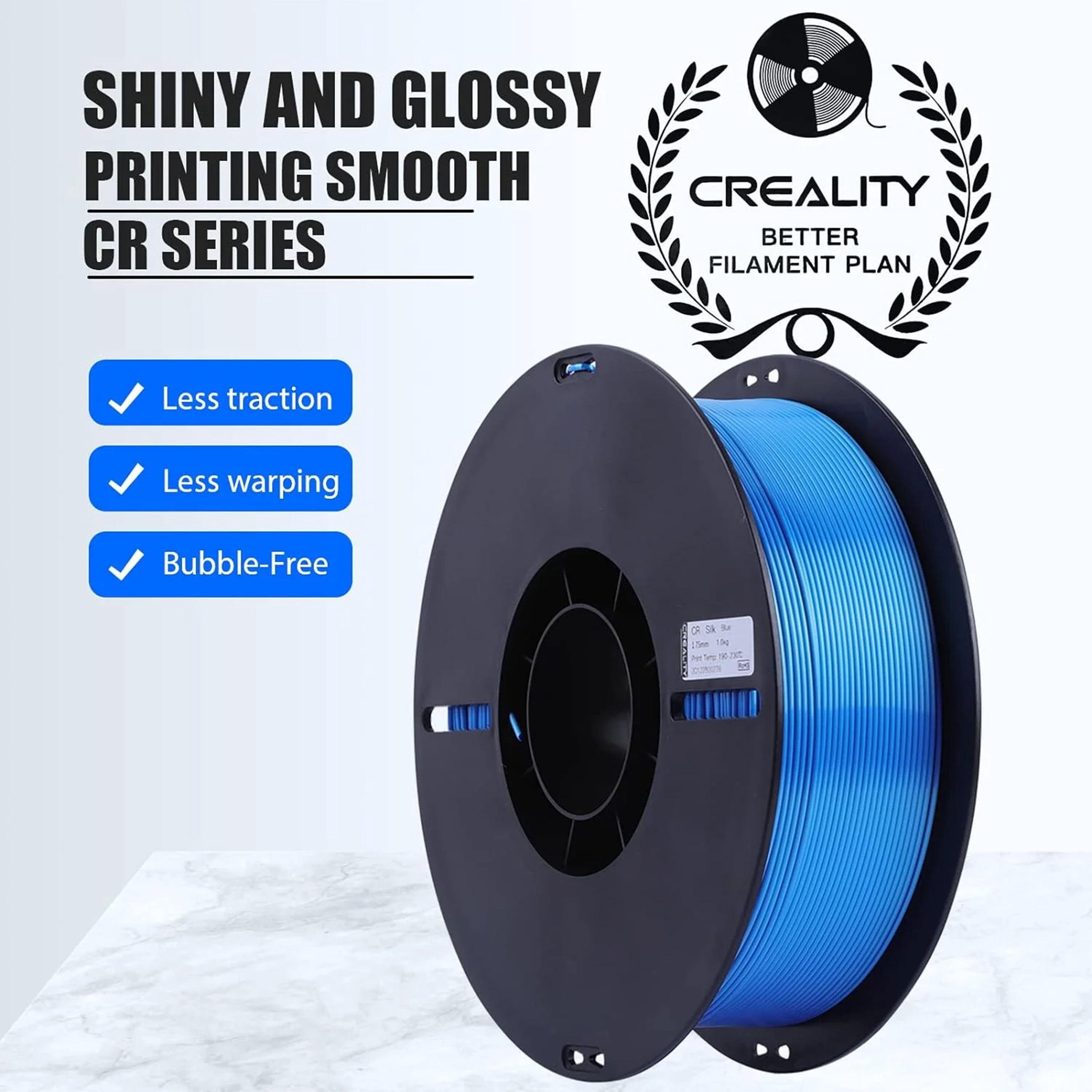 Creality Silk PLA Filament 4-Pack 1.75mm High Gloss 2.2lb Spools Each Clog-Free Use w Creality Ender CR Series & Most FDM Printer Blue 4 Unit per pack