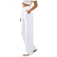 thumbnail image 5 of Qulqfy Linen Pants for Women Wide Leg Baggy Casual Petite High Waisted White Button Palazzo Pants 2XL, 5 of 8
