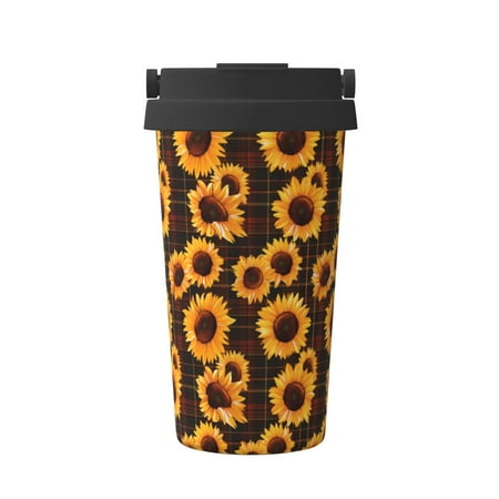 

KLL Red Black Plaid Sunflower Pattern Stainless Steel Vacuum Insulated Tumbler - Carry Insulated Coffee Mug - Reusable Insulated Cold Brew Iced Coffee Cup Thermos
