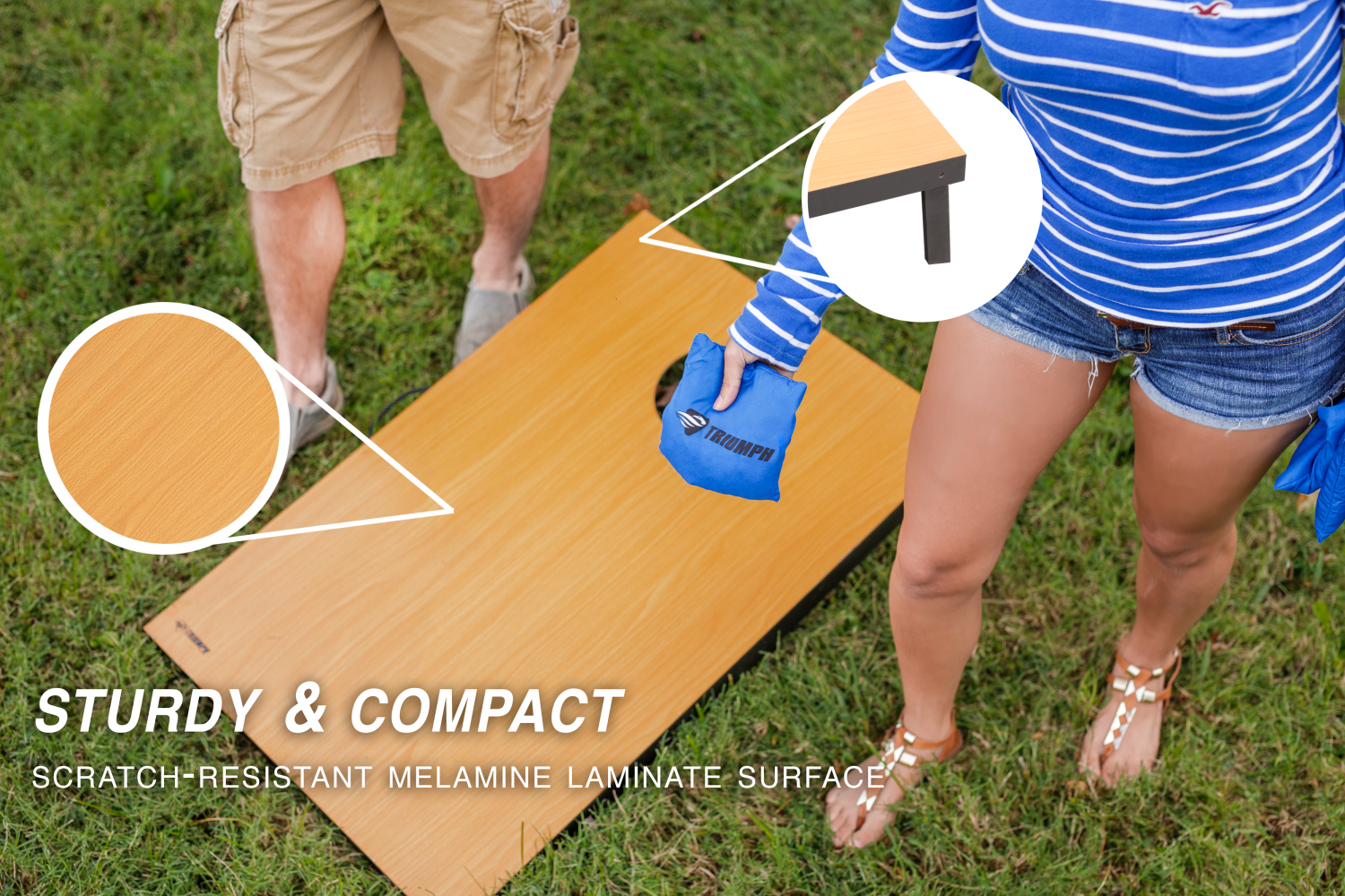 Triumph Tournament Bean Bag Toss Game with Two Wooden Portable Game Platforms on Foldable Legs and Eight Toss Bags - image 3 of 9