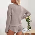 thumbnail image 3 of successthop Womens Summer Outfits Solid Color Knit Crewneck Long Sleeve Shirts and High Waist Shorts Cosy Loose Fit Pajamas Lounge Set Loungewear Summer Outfits, 3 of 6