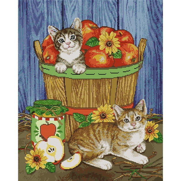 Pintura de arte de punto de cruz completa, bordado de fruta de gato estampado de 14 quilates, adorno de pared DIY Tmvgtek 6wd0zb1xp6uk4aq6