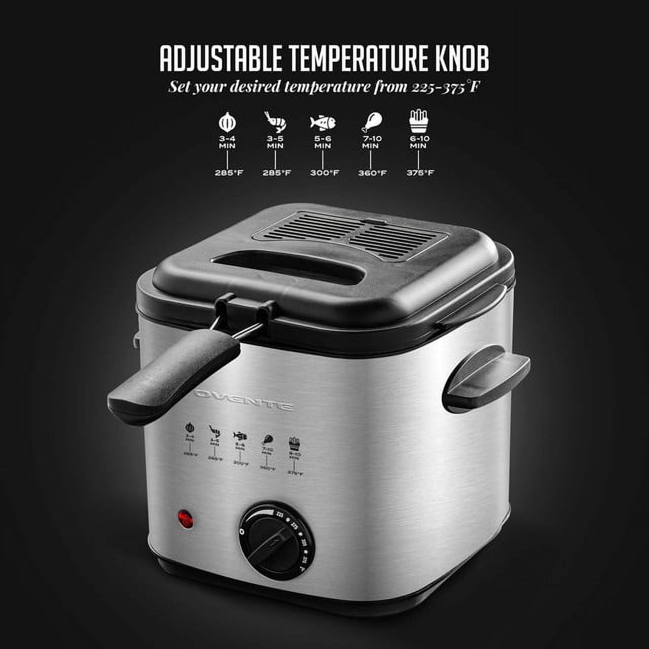 Ovente Electric Deep Fryer 2 Liter, 1500W with Viewing Window, Adjustable Temperature Knob and Removable Stainless Steel Frying Basket, Perfect for