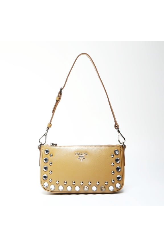 Pre-Owned Prada Jeweled Patent Leather Accessory Pouch Shoulder Bag in Brown (Fair)