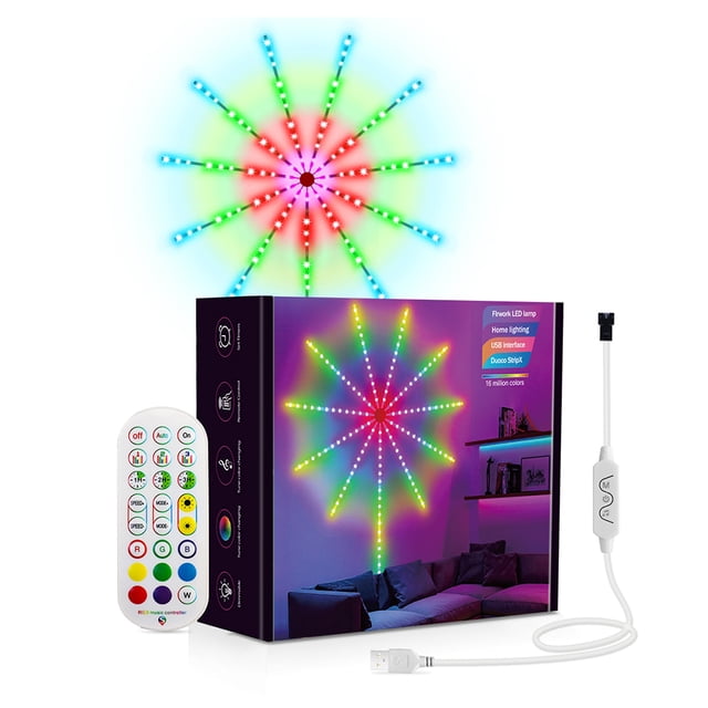 Tira de luces LED de fuegos artificiales iluminación de fiesta para Kuymtek el hogar dormitorio y vacaciones con aplicación musical de 5V regalo de Navidad 94led