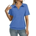 thumbnail image 2 of Resicozy Women's Polo Shirts Trendy Short Sleeve Shirt Summer Tops Collared V-Neck Work Casual Solid Color Top Blue M, 2 of 5