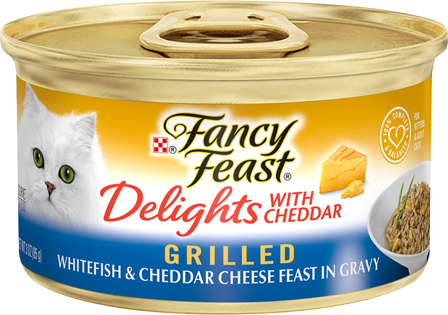 Fancy Feast Delights With Cheddar Grilled Whitefish & Cheddar Cheese Feast in Gravy Wet Cat Food, 3 OZ (Pack of 12)