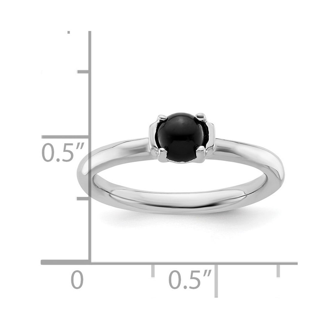 2.5mm 925 Sterling Silver Prong set Stackable Polished Black Agate Ring Size 7 Stackable Ring for Women
