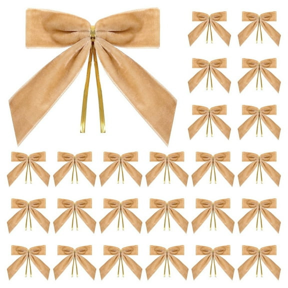 24PCS Small Velvet Christmas Bows for Christmas Tree, Wreath, Gift Wrapping, Crafts, Wedding, Party, Twist Tie Bows for Treat Bag Bakery Candy Bags, Home Decor