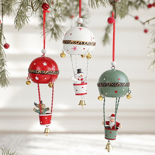 Fiudx Globo Aerostático Navideño de Hierro, Diseño Vintage de Hierro, Rojo, Blanco y Verde Militar, Decoración Duradera, Perfecto para Árbol de Navidad, Adornos Navideños, Tamaño 16,5 X 5,5 X 5,5 Cm.