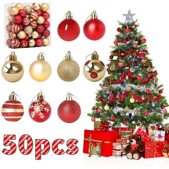 Janrevotw 50pcs Christmas Balls 1.57" Christmas Tree Hanging Ornaments Xmas Ball Decoration for Xmas Tree Wreath Garland, Red and Gold