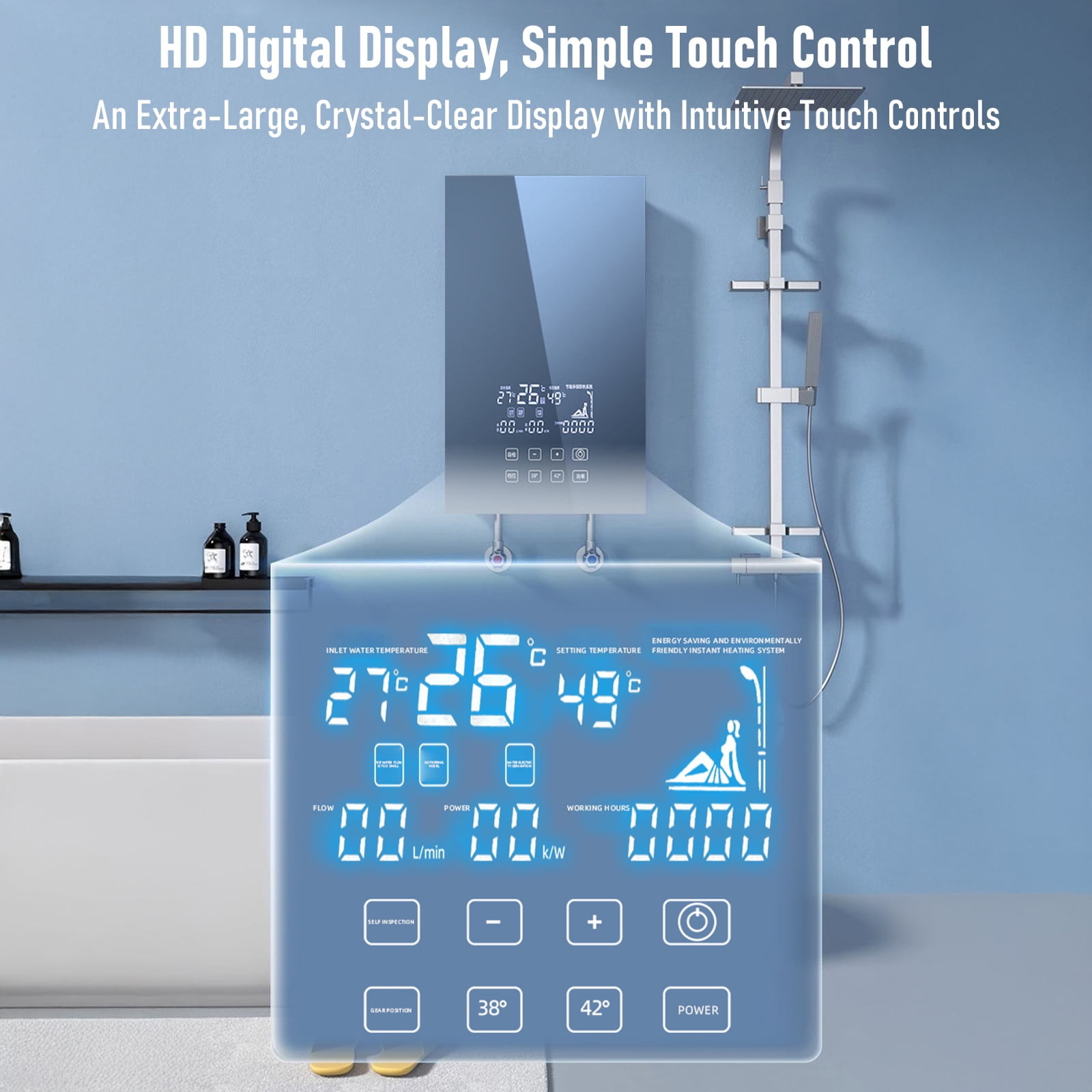 Electric Tankless Water Heater, 6000W 110V Instant Hot On Demand Residential Electric Water Heater with LED Temperature Display for Kitchen rv Whole House Shower Sink