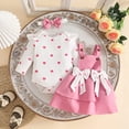 thumbnail image 4 of 0-3 Months Newborn Baby Girl Clothes Romper Love Heart Print LONG Sleeved Ruffled Bow Skirt Headband Outfits Set 0 18 Months, 4 of 9