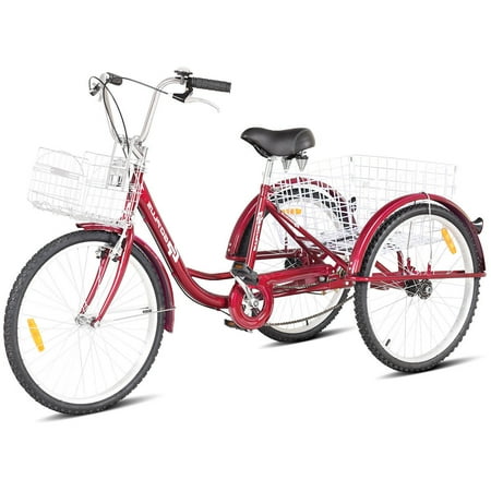 Goplus 26'' Single Speed 3-wheel Bicycle Adult Tricycle Seat Height Adjustable w/ Bell