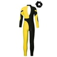 thumbnail image 2 of inhzoy Kids Girls Full Length Jumpsuit Gymnastic Leotard Unitard Rhinestone Long Sleeve Bodysuit Ballet Dancewear Yellow&Black-A 8, 2 of 5