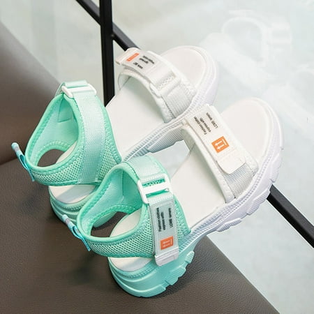 

PEASKJP Girl Slide Sandals Girls Summer Soft Flat Bottom Non Slip Strappy Slip On Sandals Dress Princess Flat Shoes Mint Green 13.5