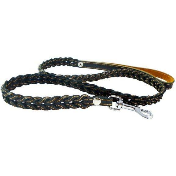 Genuine Leather Braided Dog Leash 4 Ft Long 3/4" Wide Black