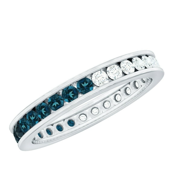 Rosec Jewels London Blue Topaz Eternity Ring with Moissanite for Women - AAA Quality, 925 Sterling Silver, US 4.00