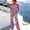 Hot Pink 05, variant on Karymi Plus Size Tops for Women 2-Piece Abstract Print Outfit, Round Neck Short Sleeve Tie Waist Knotted Top Wide Leg Long Pants, Loose Set Womens Tops Dressy Casual