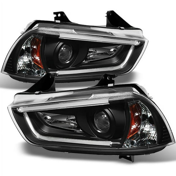Fits 11-14 Charger [Halogen] Black Bezel LED Lamp Tube/Trip Projector Headlights