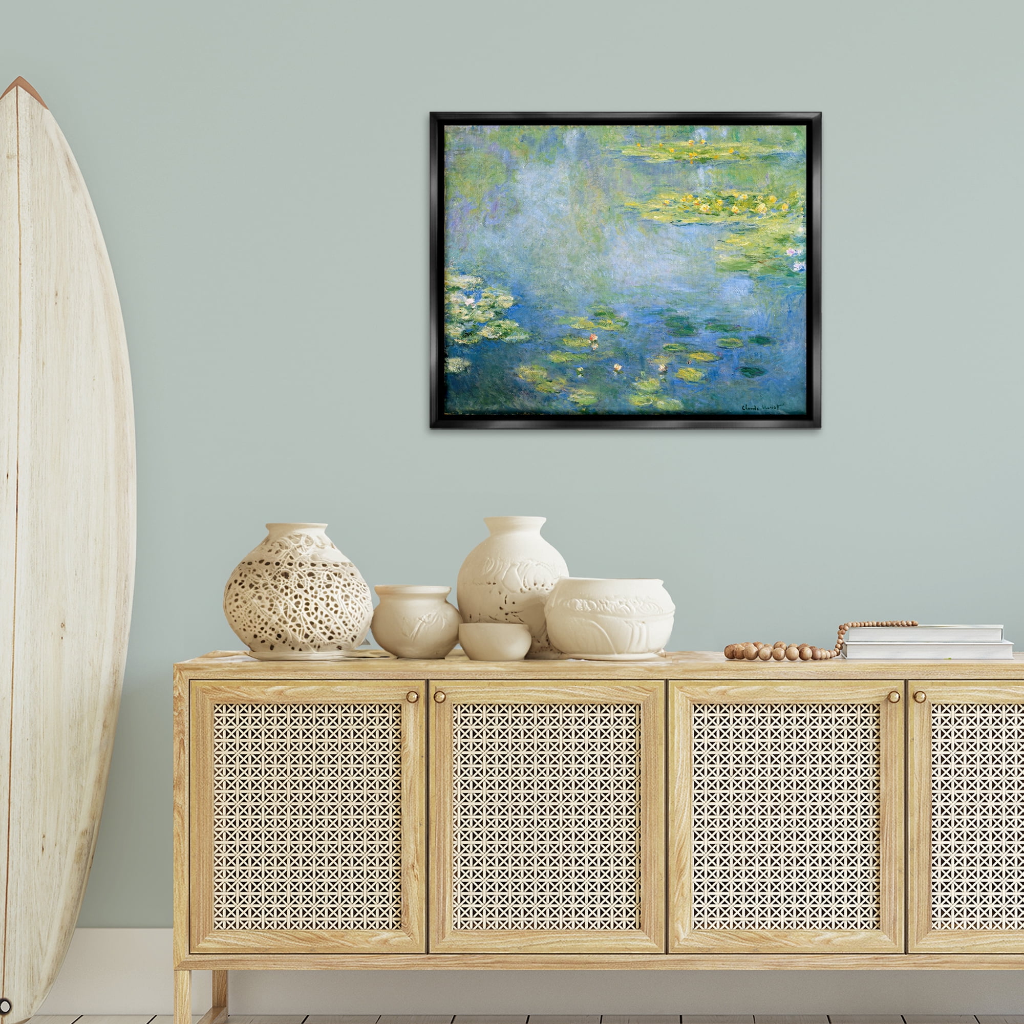 Stupell Industries Classical Monet Green Water Lilies Landscape & Nature Painting Black Floater Framed Canvas Art Print Wall Art, 31 x 25