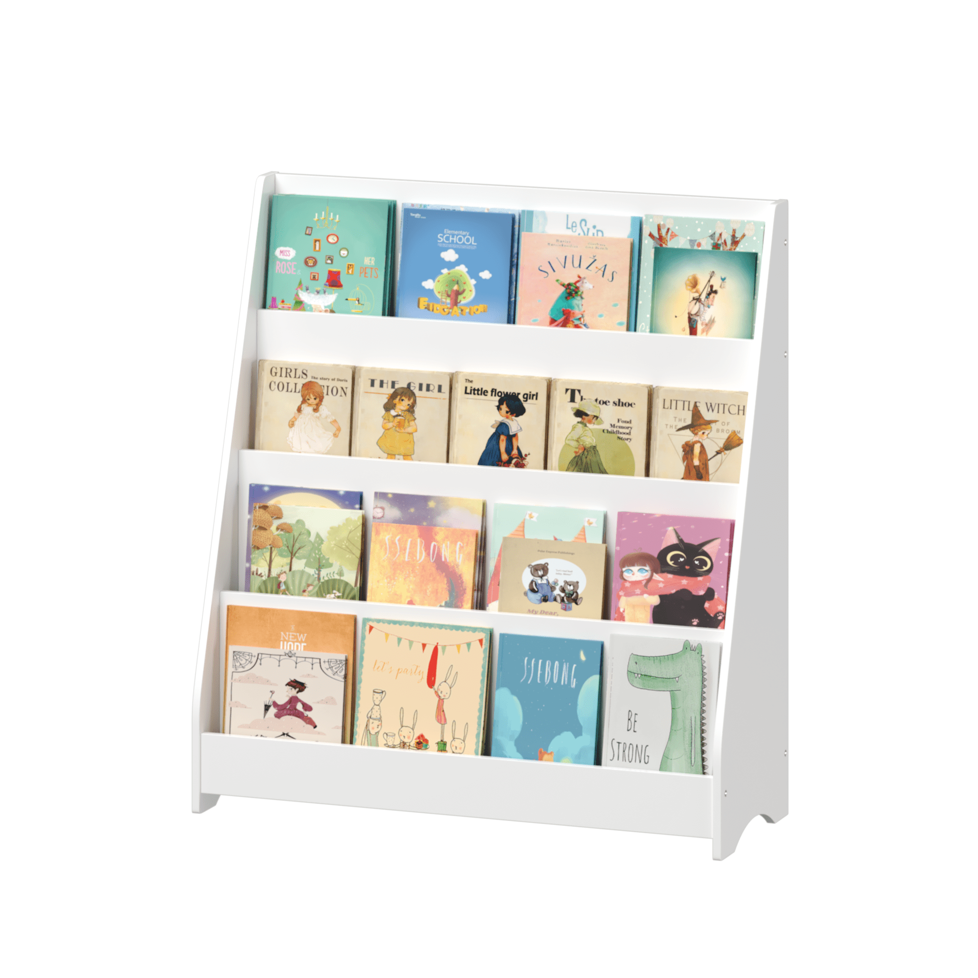 Toddler Bed Baby Furniture, 4-Tier Kids Bookshelf, Toddler Book Display Shelves, Helps Keep Bedrooms, Playrooms, and Classrooms Organized,White, White Kids Furniture,Mdf Kids Furniture