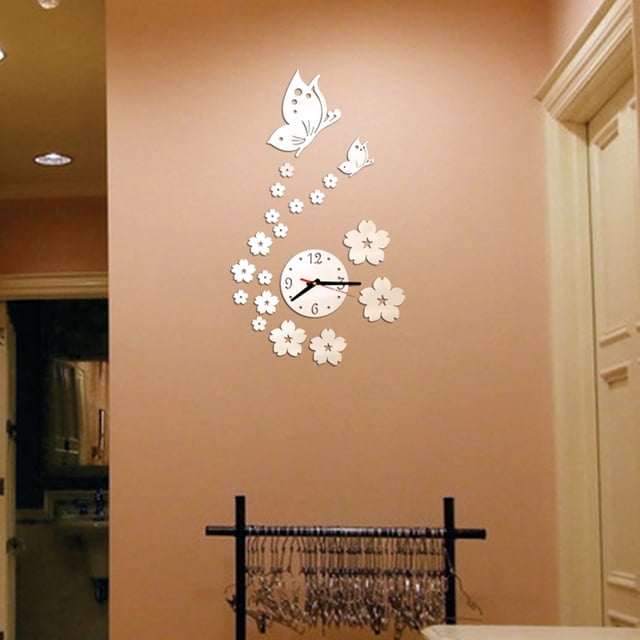 PEONAVET Clock Removable Diy Acrylic Mirror Wall Sticker Decorative Clock