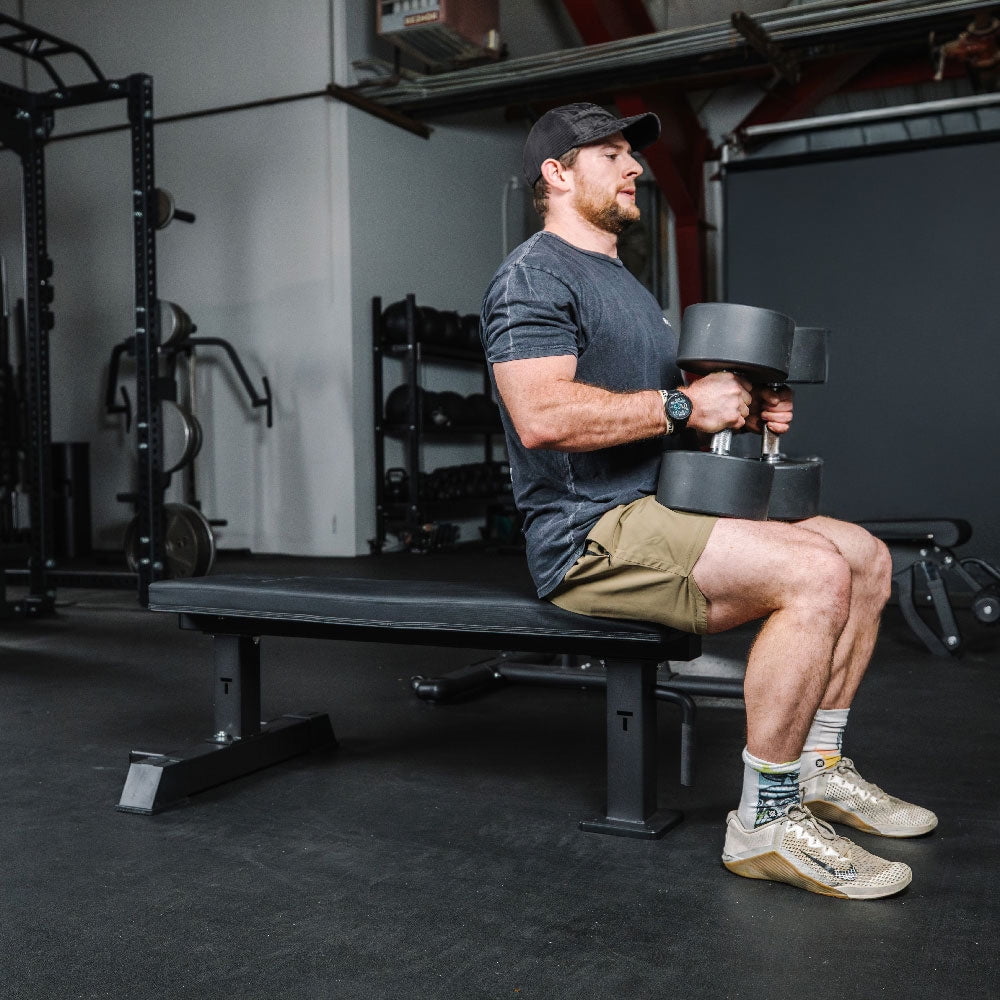 Titan Fitness Elite Series Single Post Flat Bench, 2.5" Thick HeftyGrip Vinyl Pad, Rated 1,000 LB, Dedicated Home Gym Competition Weightlifting & Strength Training Utility Bench
