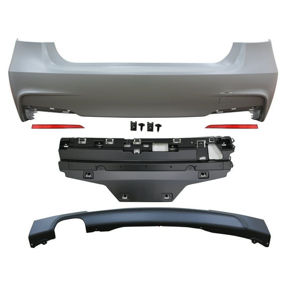 Ikon Motorsports Compatible with 12-18 BMW F30 328i MT Rear Bumper Cover Diffuser Twin Muffler Single Out