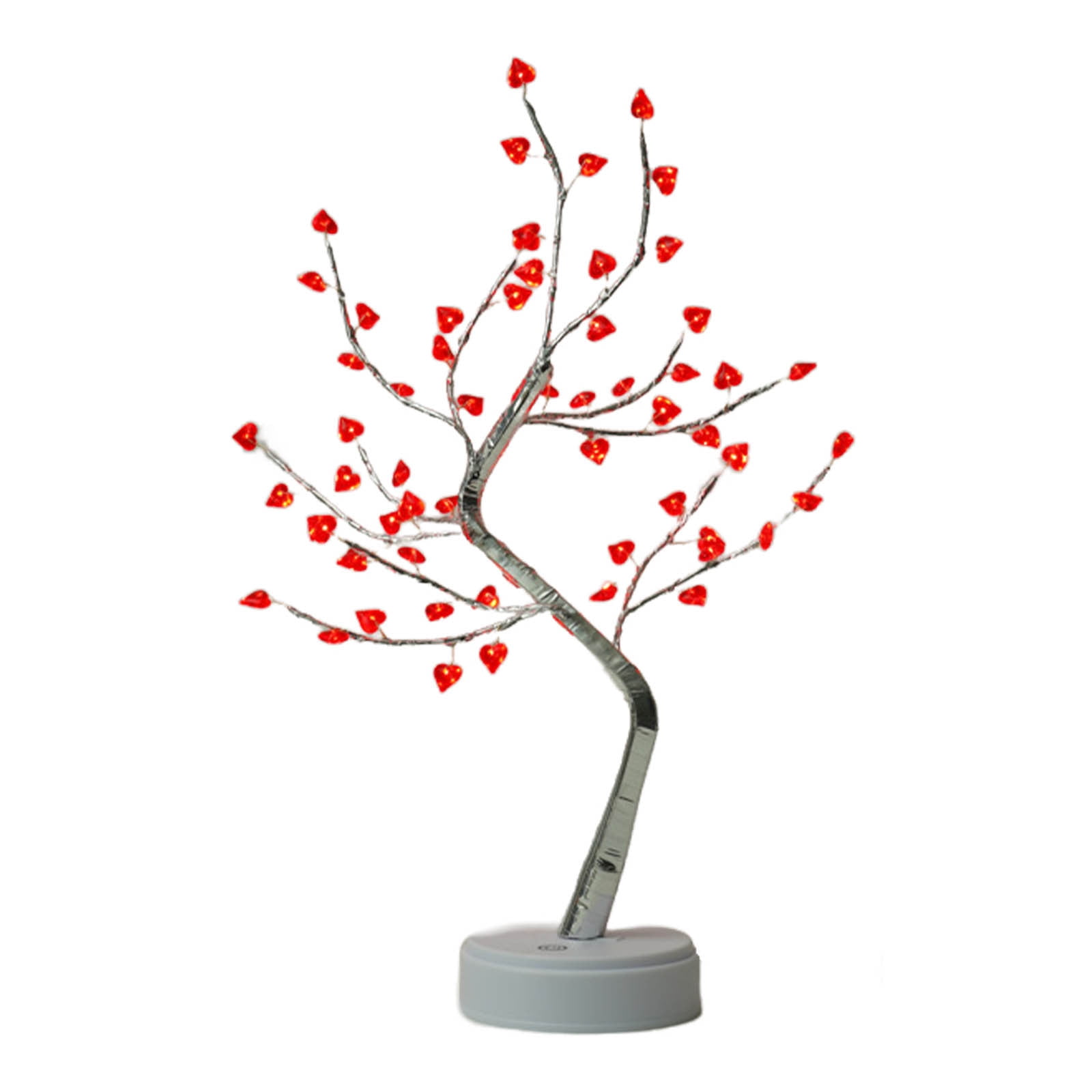 24in Lighted Valentine's Day Tree with 18 Heart Ornaments, LED Battery or USB Powered Valentine's Tabletop Home Decor, Romantic Gift