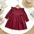thumbnail image 2 of OJSFQUFP Toddler Girls Long Sleeve Dress Ruffle Shoulder A‑Line Casual Dresses for Little Girl, 2 of 9