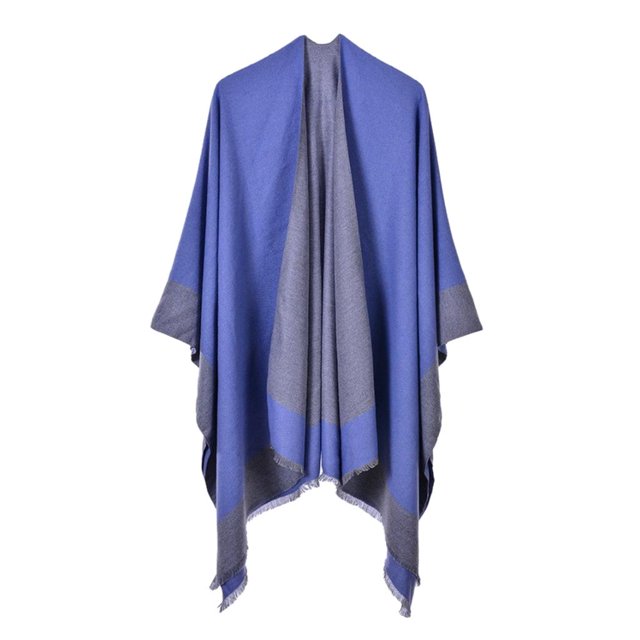 Chaqueta de punto gruesa BLESIY poncho abierto Abrigo cálido para mujer azul