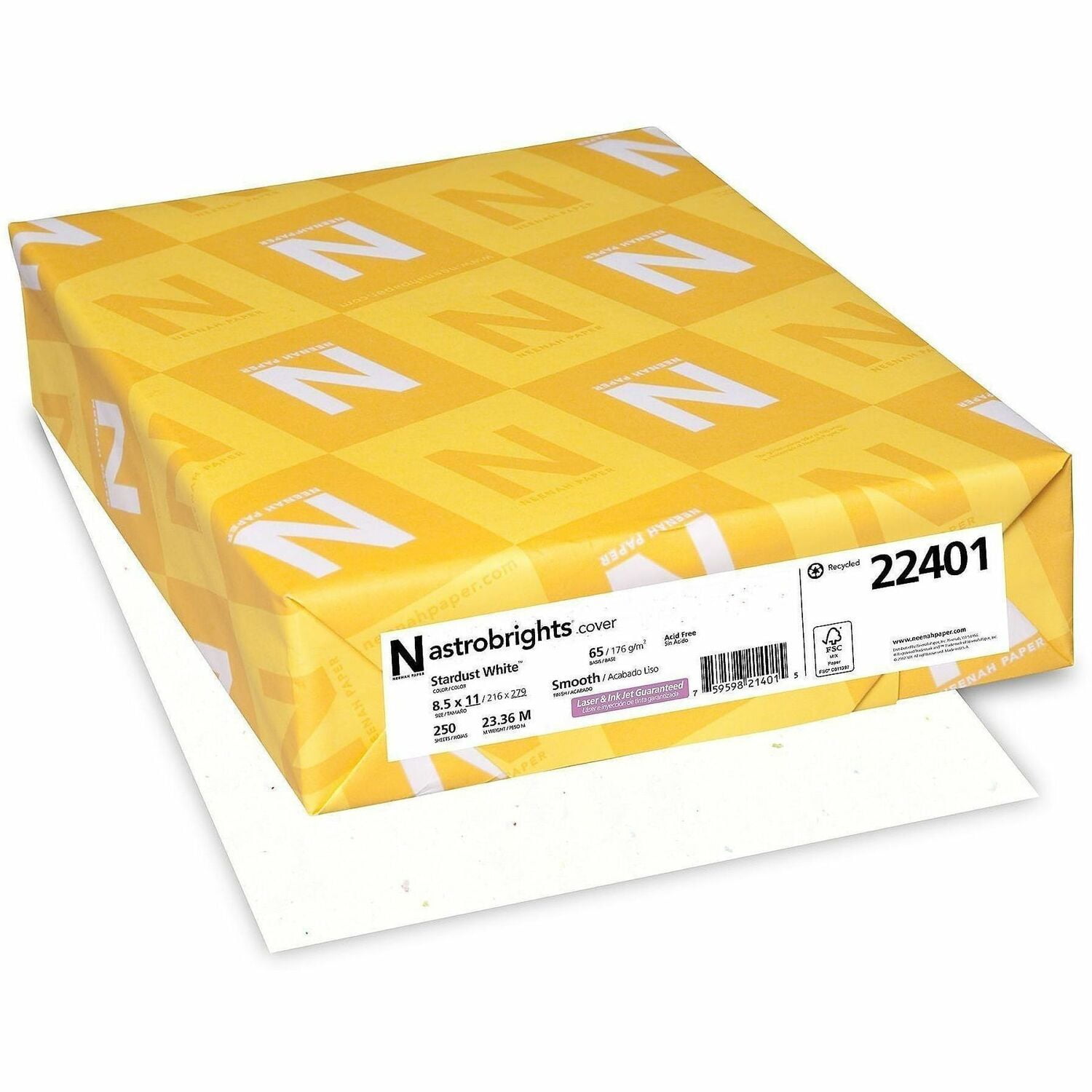 Astrobrights 22401 8.5 in. x 11 in. 65 lbs. Cover Weight Color Cardstock - Stardust Flecked White (250/Pack)