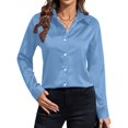 thumbnail image 3 of AherBiu Satin Tops for Women Button down Shirts Long Sleeve Lapel V Neck Ladies Dressy Casual Blouse, 3 of 6