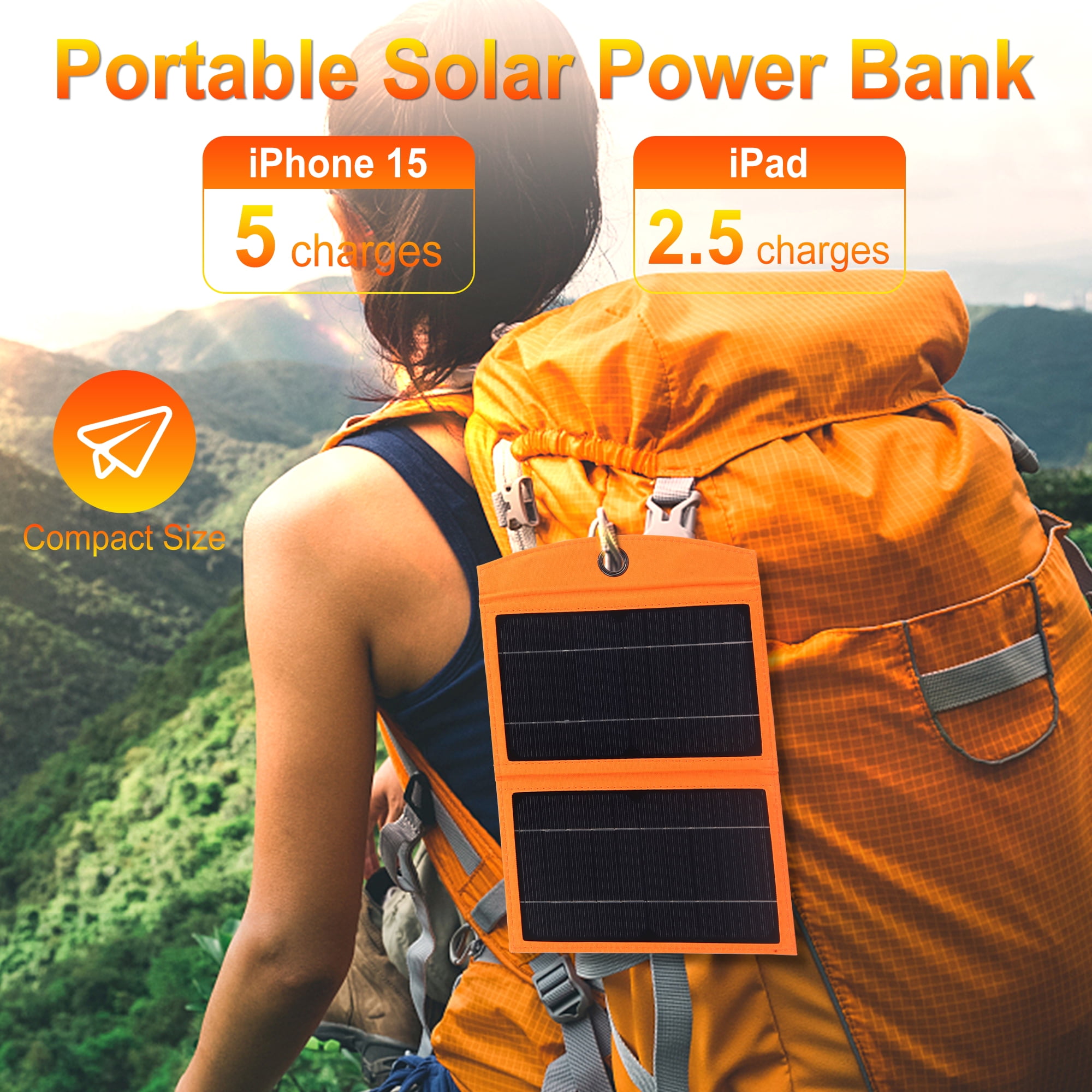 OWNTECH Solar Charger, 20000mAh Outdoor Waterproof Portable Power Bank，5V USB Ports Output for Smartphones iPhone Tablets Outdoor Camping Hiking (Orange)
