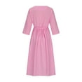 thumbnail image 6 of XUNKUSGA Maxi Dresses for Women Comfortable Cotton Linen Women's Summer Dresses Casual Solid Color Loose Front Pleated Women Dresses Classic 3/4Sleeve Crewneck Sundresses for Women S-3XL Pink, 6 of 8